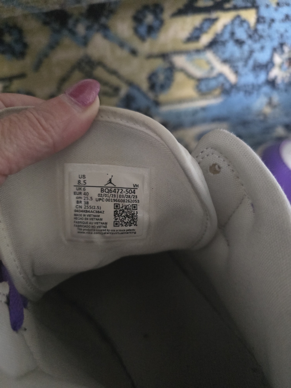Jordan 1 Mid — White & Purple Women’s Sneakers - Picture 4 of 4